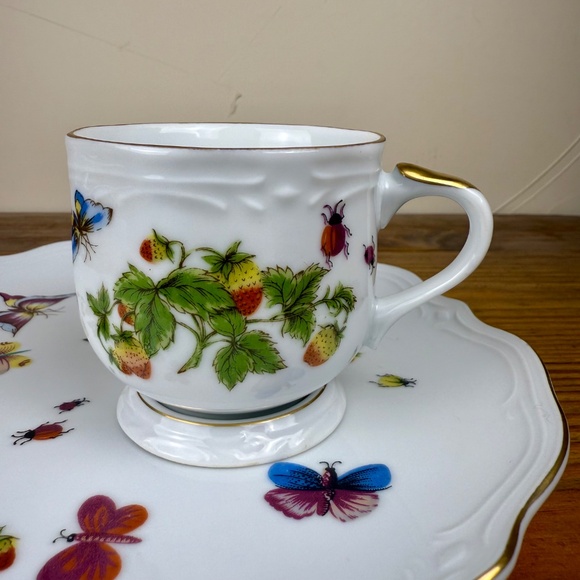 Vintage Lenwile Ardalt Butterfly & Berry Snack Sets - 2 | Gilded Porcelain - Picture 1 of 14